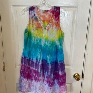 Vibrant Multicolor Linen Tie-Dye Sleeveless Dress